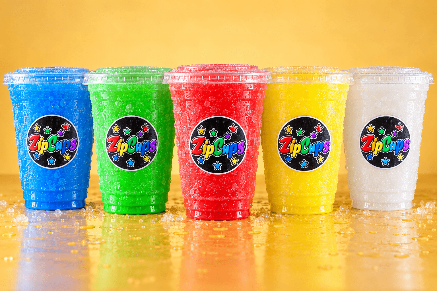 ZipCups frozen cups in blue, green, red, yellow, and white